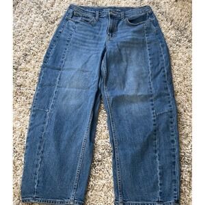 Old Navy High-Rise Barrel Leg Jeans Medium Wash Blue Seamed Denim Pants Size 12